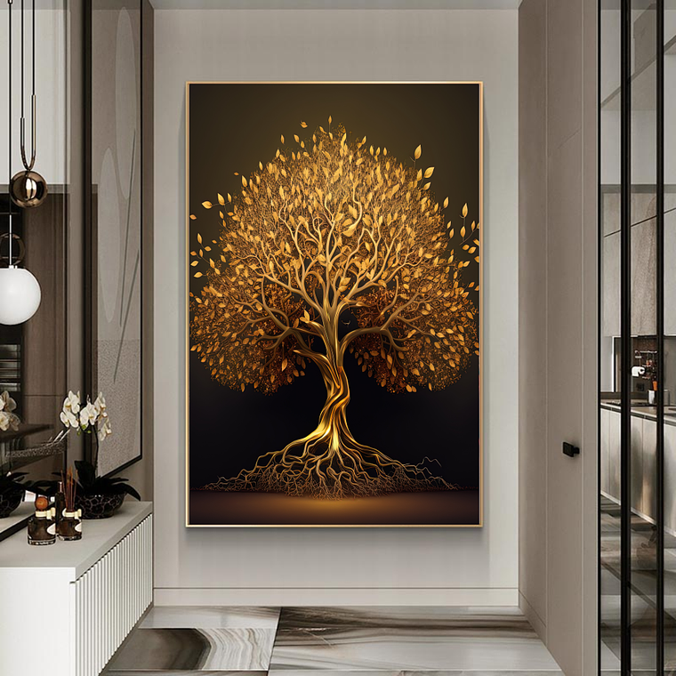 Quadro Decorativo Árvore Dourado e Preto 1