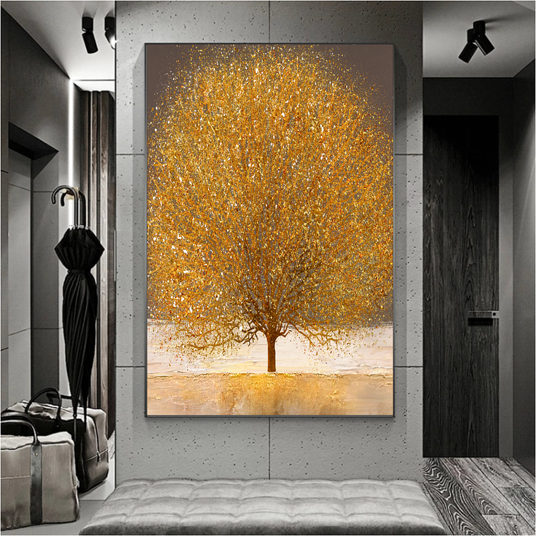 Quadro Decorativo Árvore Dourado e Branco 1