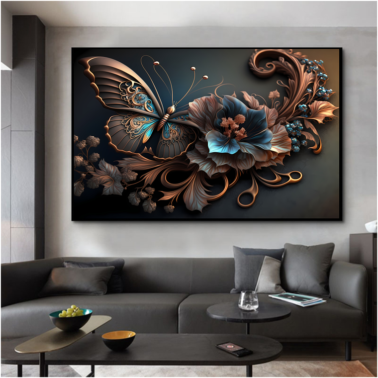 Quadro Decorativo Flores Borboleta Moderno 1