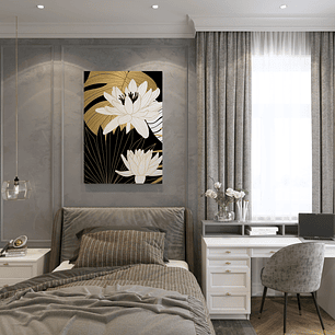 Quadro Decorativo Flores Preto e Creme