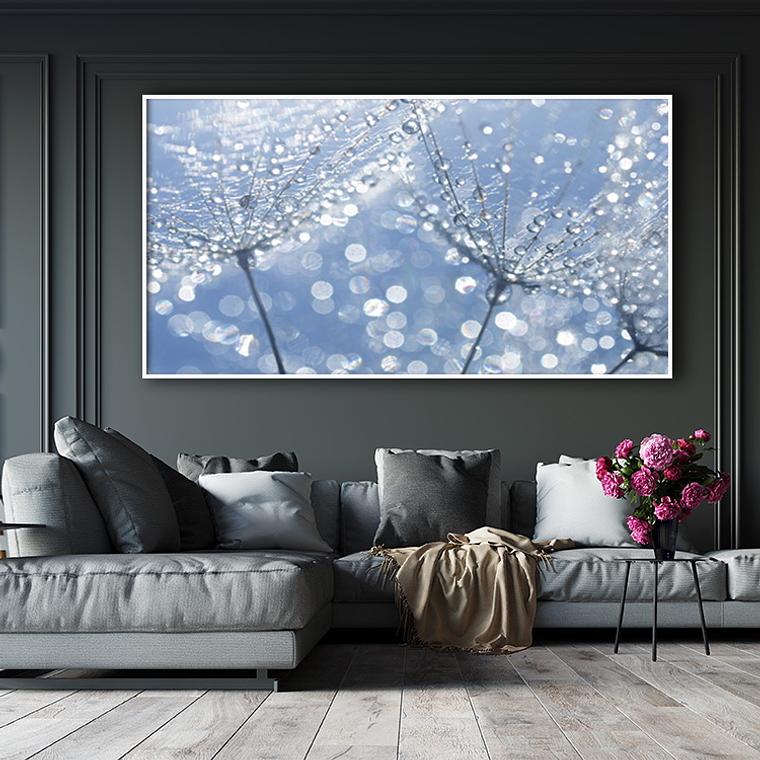 Quadro Decorativo Flores Dente de Leão Orvalho Azul 1