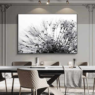 Quadro Decorativo Flores Dente de Leão Preto e Branco