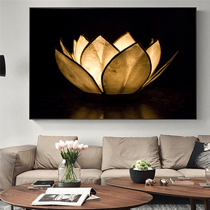 Quadro Decorativo Flores Lotus Preto e Dourado
