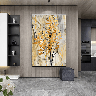 Quadro Decorativo Flores Folhas Douradas