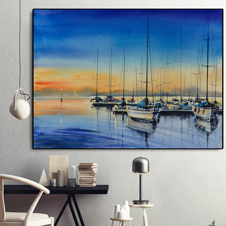 Quadro Decorativo Praia Mar Barco Pôr do Sol 1