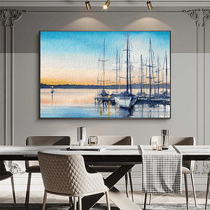 Quadro Decorativo Praia Mar Barco Amanhecer