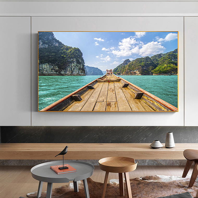 Quadro Decorativo Praia Montanhas Barco 1
