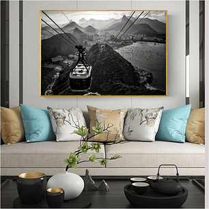 Quadro Decorativo Cidade Bondinho Rio de Janeiro Preto e Branco