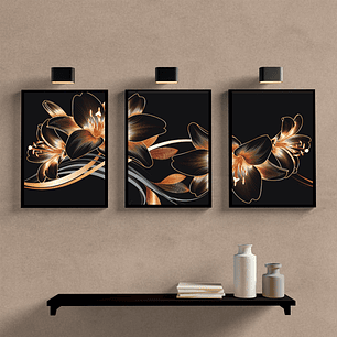 Flor Lotus Preto e Dourado