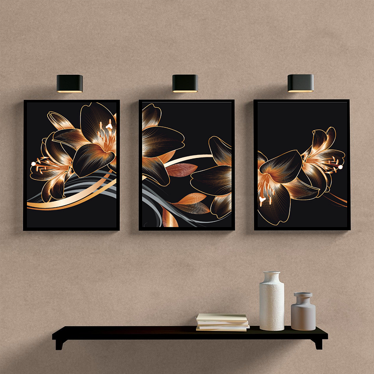 Flor Lotus Preto e Dourado 1