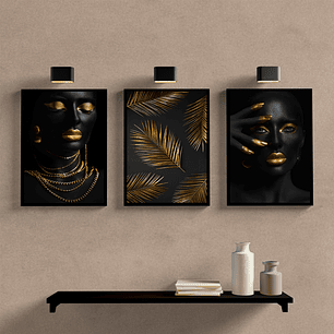 Mulher Folhas Preto e Dourado