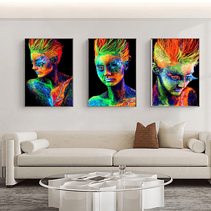 Quadro Decorativo Mulher Neon Kit com 3 quadros 