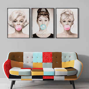 Quadro Decorativo Mulher Bup Pin Up Kit com 3 quadros