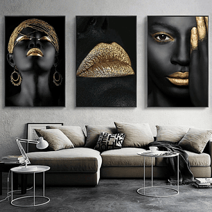 Quadro Decorativo Mulher Black Sensual Kit com 3 quadros