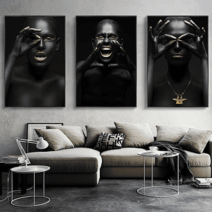 Quadro Decorativo Mulher Black Surpresa Kit 3 quadros