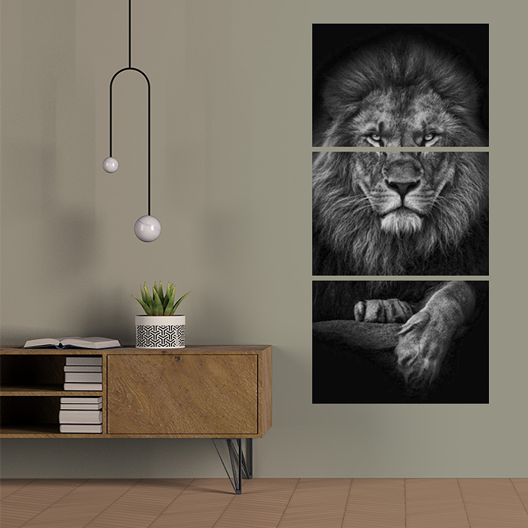 Quadro Decorativo Leão Black Kit com 3 quadros 1