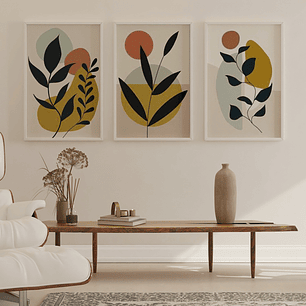 Quadro Decorativo Abstrato Folhas Kit com 3 quadros