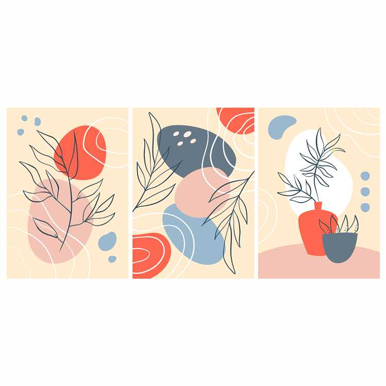 Quadro Decorativo Minimalista Bege Kit com 3 quadros  2