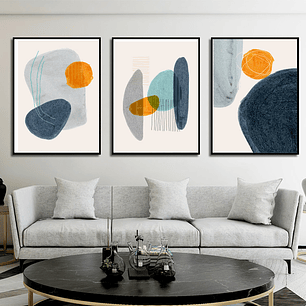 Quadro Decorativo Minimalista Azul Kit com 3 quadros