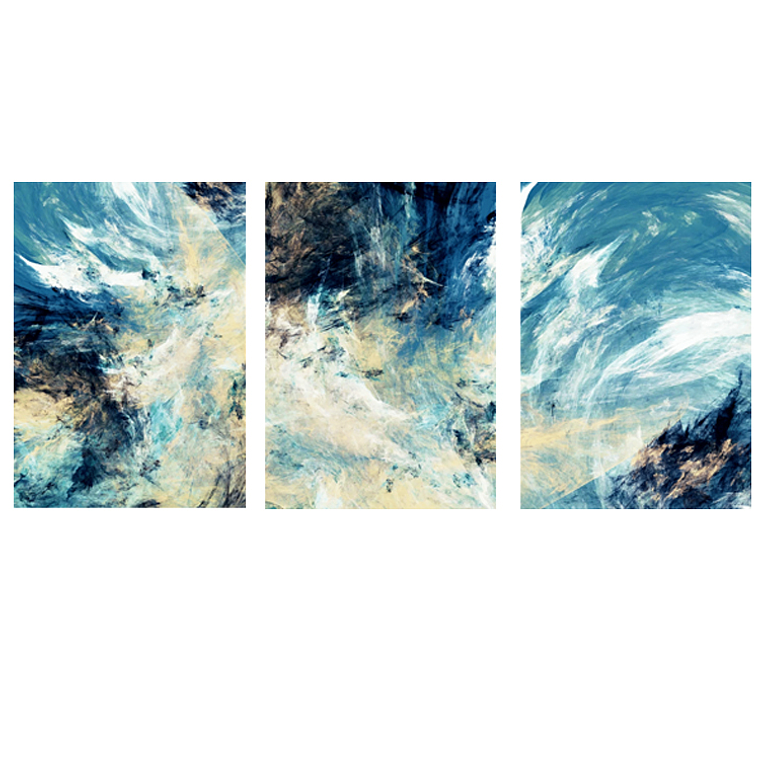 Quadro Decorativo Abstrato Azul Impacto Kit com 3 quadros 2