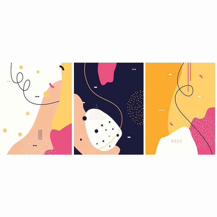 Quadro Decorativo Abstrato Cores Party Kit com 3 quadros  2