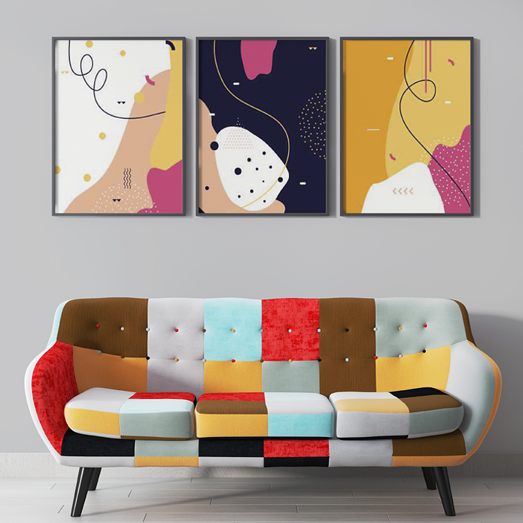 Quadro Decorativo Abstrato Cores Party Kit com 3 quadros  1