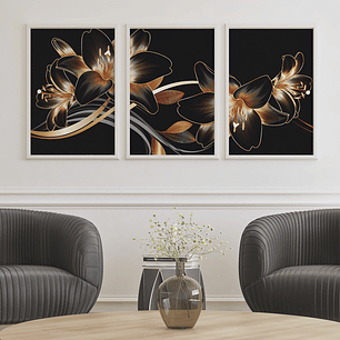 Quadro Decorativo Flor Lotus Kit com 3 quadros 