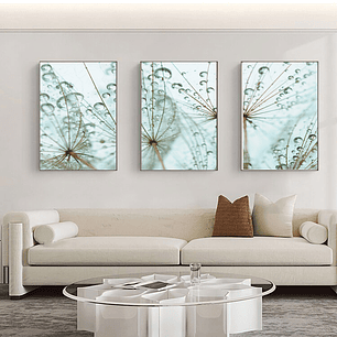 Quadro Decorativo Flor Dente Leão Delicado Kit com 3 quadros