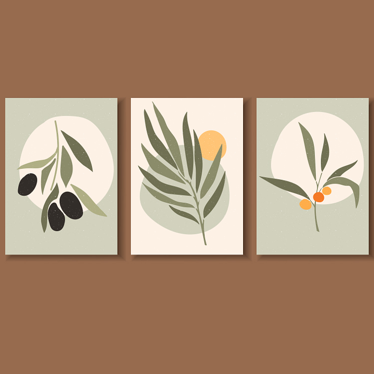 Quadro Decorativo Abstrato Botânic Verde Kit com 3 quadros 2