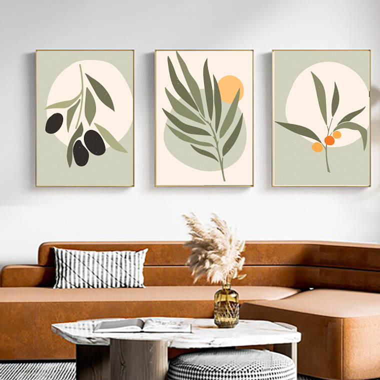 Quadro Decorativo Abstrato Botânic Verde Kit com 3 quadros 1