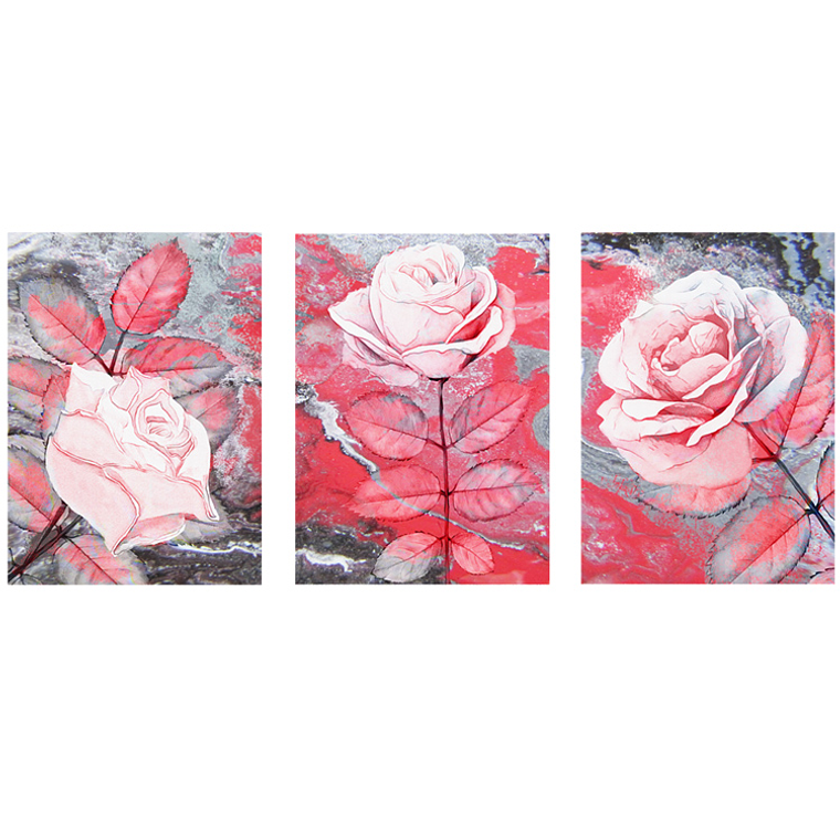 Quadro Decorativo Flor Rosa e Cinza Kit com 3 quadros 2