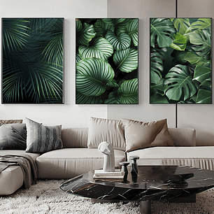 Quadro Decorativo Folhas Naturesa Kit com 3 quadros