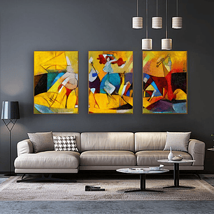 Quadro Decorativo Abstrato Michelangelo Kit com 3 quadros 