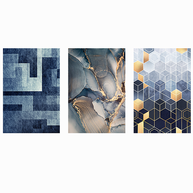 Quadro Decorativo Abstrato Misto Azul Kit com 3 quadros 2