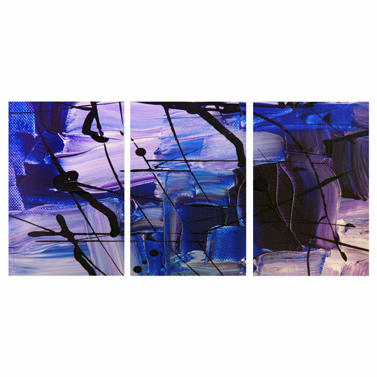 Quadro Decorativo Abstrato Azul e Roxo Kit com 3 quadros  2