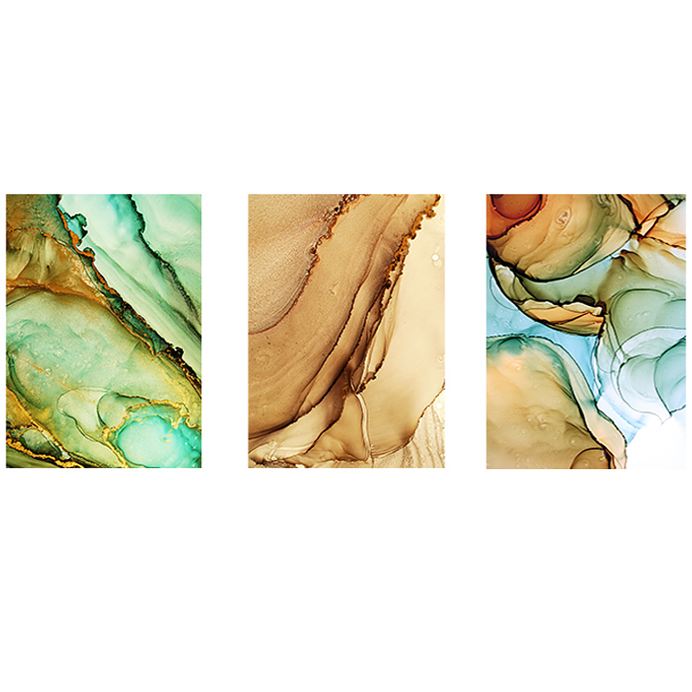 Quadro Decorativo Abstrato Coral e Verde Kit com 3 quadros 2