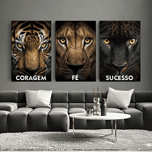 Quadro Decorativo Coragem Fé Sucesso Kit com 3 quadros 