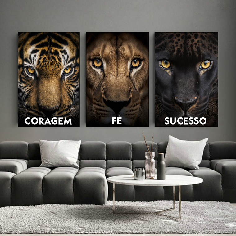 Quadro Decorativo Coragem Fé Sucesso Kit com 3 quadros  1