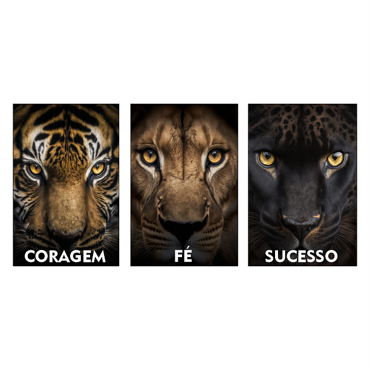 Quadro Decorativo Coragem Fé Sucesso Kit com 3 quadros  2