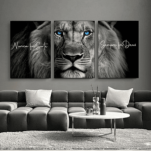 Quadro Decorativo Nunca Foi Sorte Leão Kit com 3 quadros