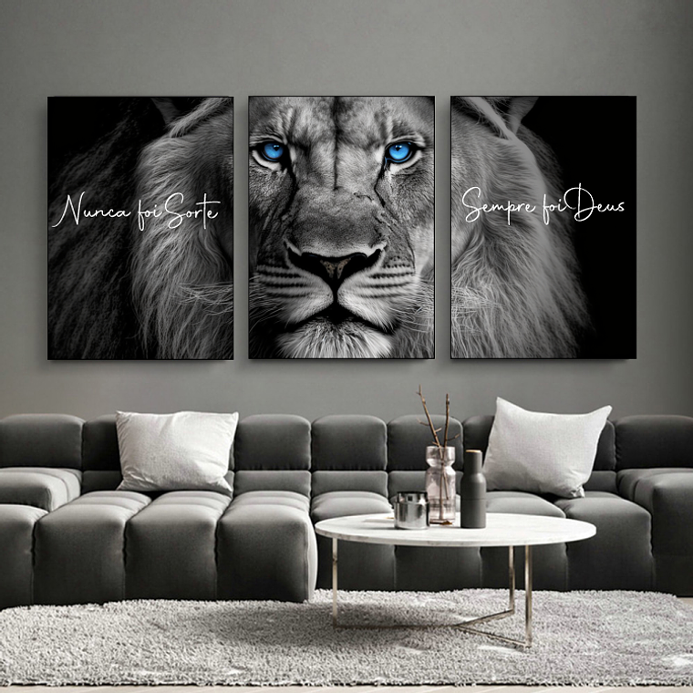 Quadro Decorativo Nunca Foi Sorte Leão Kit com 3 quadros 1