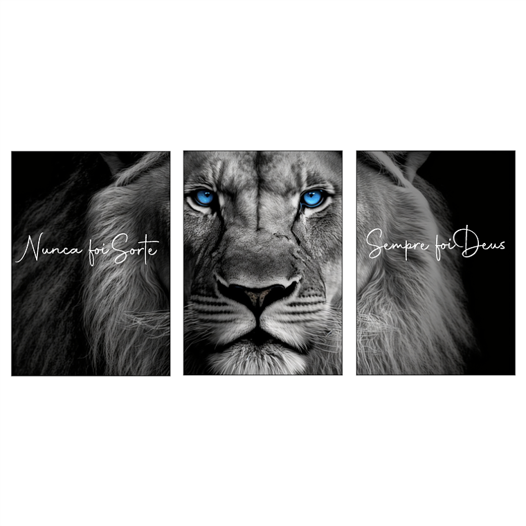 Quadro Decorativo Nunca Foi Sorte Leão Kit com 3 quadros 2