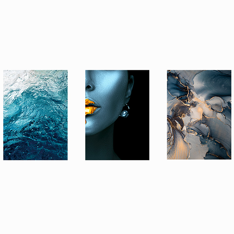 Quadro Decorativo Mulher Azul Luxo Kit com 3 quadros 2