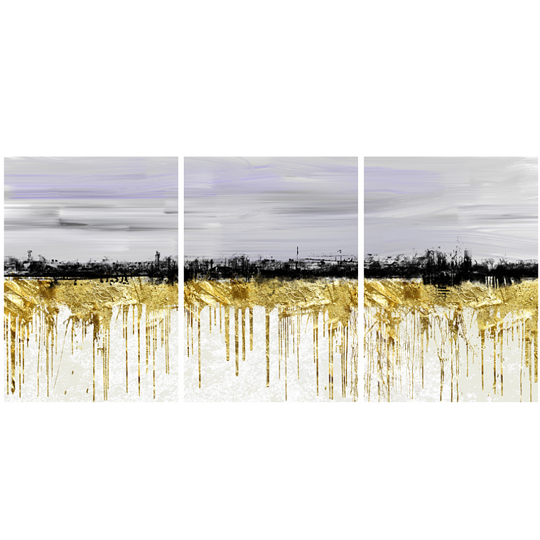 Quadro Decorativo Abstrato Gold Kit com 3 quadros 2