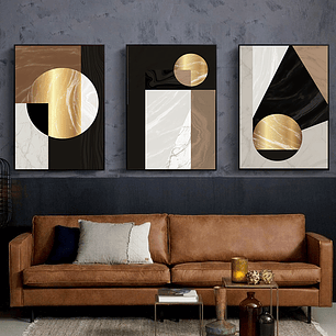 Quadro Decorativo Geométrico Marrom Preto Kit com 3 quadros