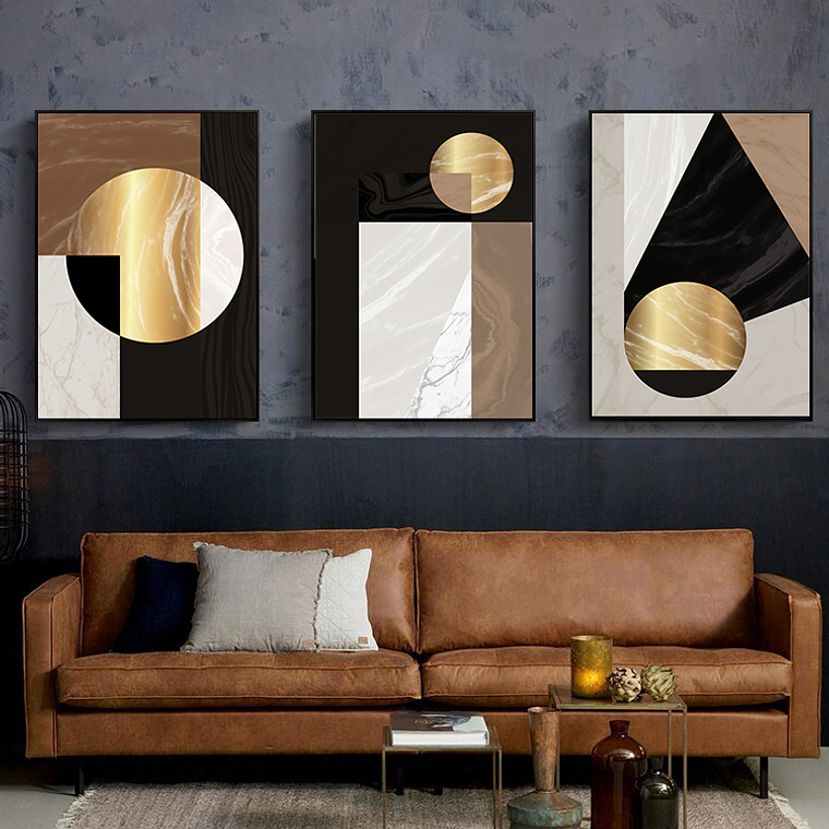 Quadro Decorativo Geométrico Marrom Preto Kit com 3 quadros 1