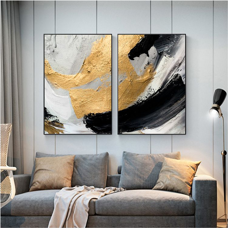 Quadro Decorativo Preto Dourado Kit com 2 Quadros 1