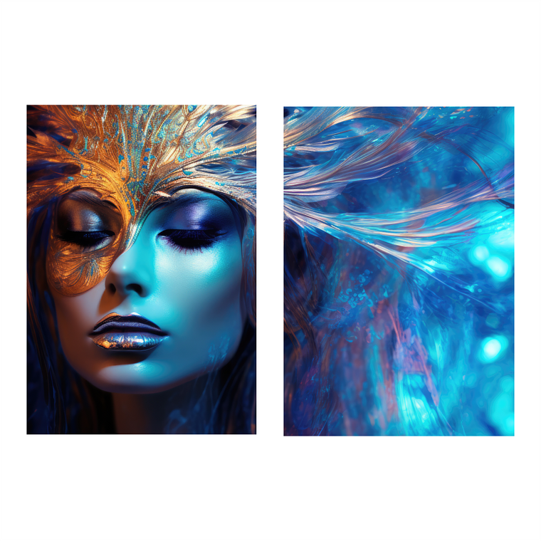 Quadro Decorativo Mulher Azul Kit com 2 Quadros 2