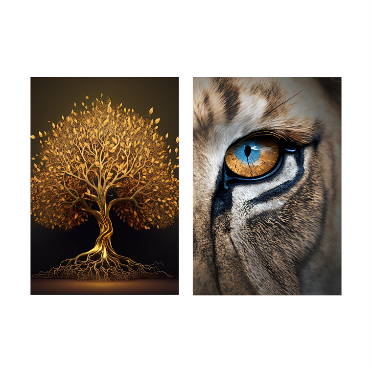 Quadro Decorativo Árvore Vida Leão com 2 Quadros 2