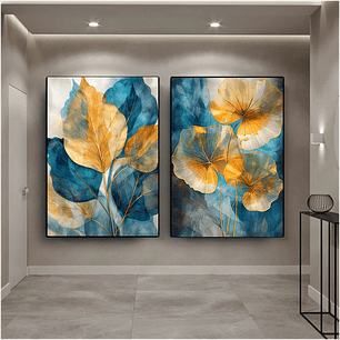 Quadro Decorativo Folhas Abstratas Kit com 2 Quadros